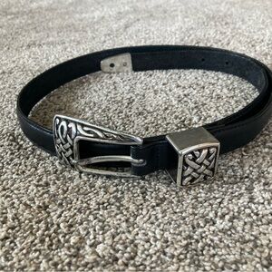 VTG BRIGHTON Women Belt Celtic Knot Buckle Black Leather SZ S/M Model M35003